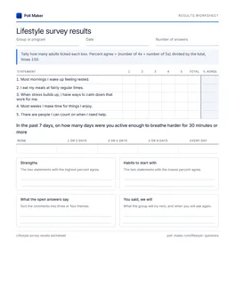 First page of the results worksheet PDF