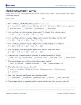 First page of the media habits questionnaire PDF