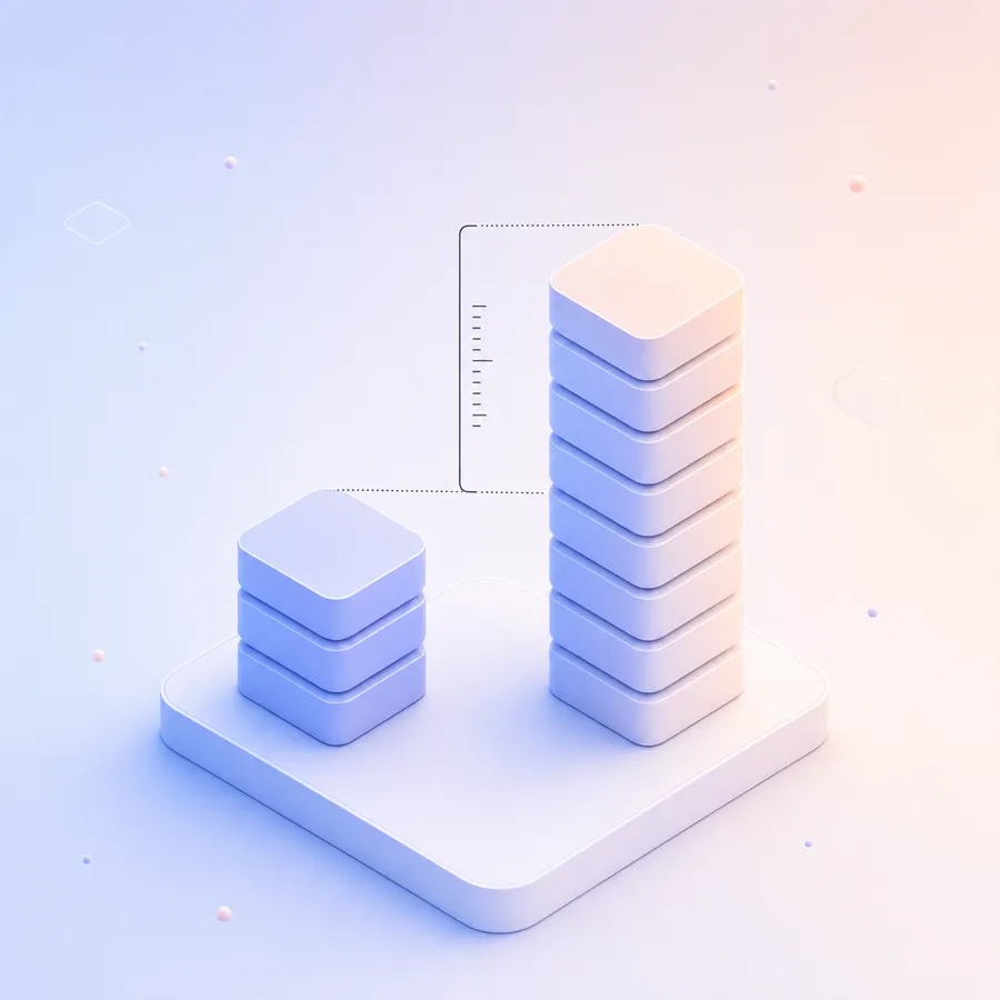 A short stack and a tall stack of blocks side by side, with a bracket measuring the gap between their tops