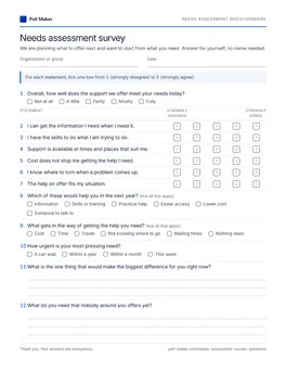 First page of the needs assessment questionnaire PDF