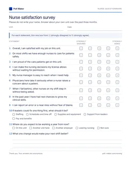 First page of the nurse questionnaire PDF