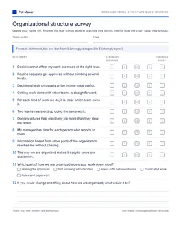 First page of the organizational structure questionnaire PDF