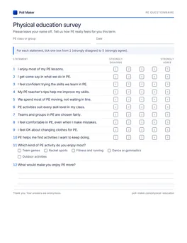 First page of the pe questionnaire PDF