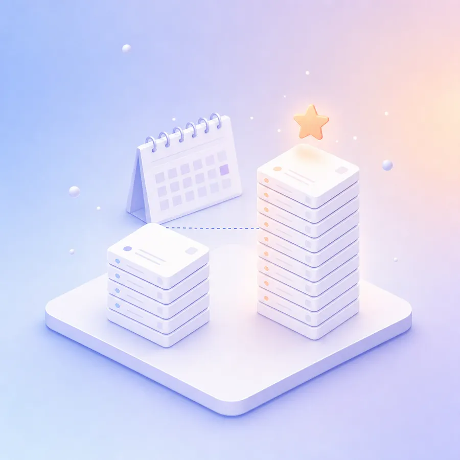 Two stacks of task cards side by side, a taller highlighted stack marked with a star and a shorter one, joined by a dotted line