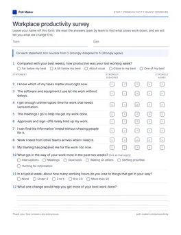 First page of the staff productivity questionnaire PDF