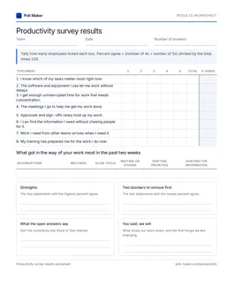 First page of the productivity results worksheet PDF