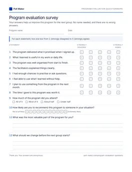 First page of the program evaluation questionnaire PDF