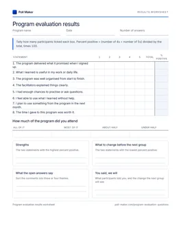 First page of the results worksheet PDF