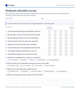 First page of the relocation questionnaire PDF