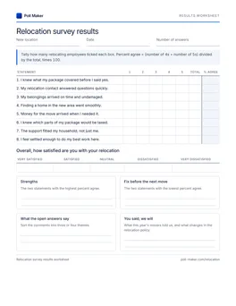 First page of the relocation results worksheet PDF