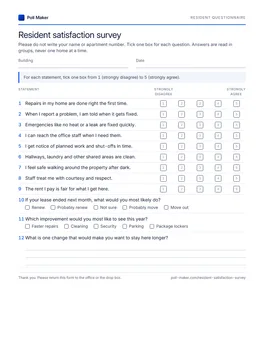 First page of the resident questionnaire PDF