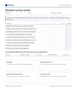 First page of the results worksheet PDF