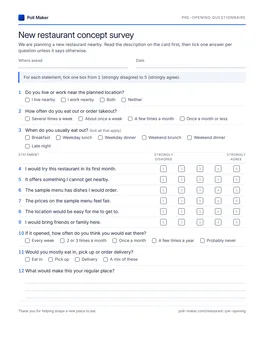 First page of the pre-opening questionnaire PDF