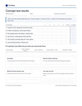 First page of the concept results worksheet PDF