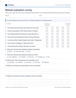 First page of the retreat questionnaire PDF