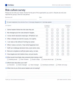 First page of the risk culture questionnaire PDF