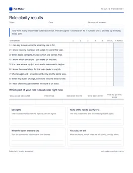 First page of the role clarity results sheet PDF