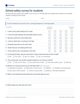 First page of the student safety questionnaire PDF