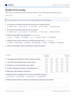 First page of the screen time questionnaire PDF