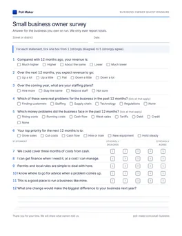 First page of the business owner questionnaire PDF