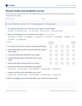 First page of the social media questionnaire PDF