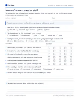 First page of the staff questionnaire PDF