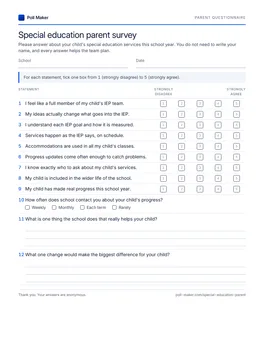 First page of the parent questionnaire PDF