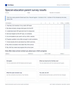 First page of the team results worksheet PDF