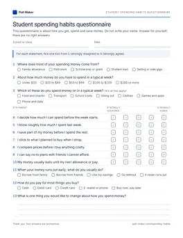 First page of the student spending habits questionnaire PDF