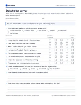 First page of the stakeholder questionnaire PDF