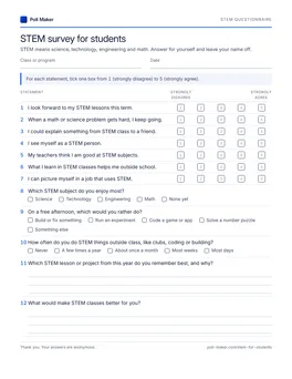 First page of the stem student questionnaire PDF