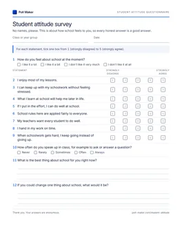 First page of the student attitude questionnaire PDF