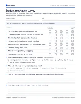 First page of the student motivation questionnaire PDF