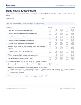 First page of the study habits questionnaire PDF