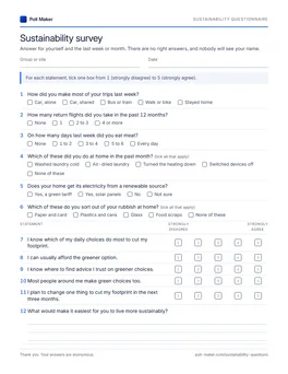 First page of the sustainability questionnaire PDF