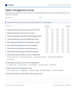 First page of the talent management questionnaire PDF