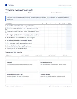 First page of the results worksheet PDF