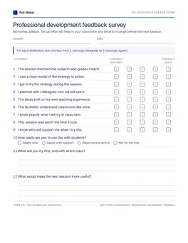 First page of the pd session feedback form PDF