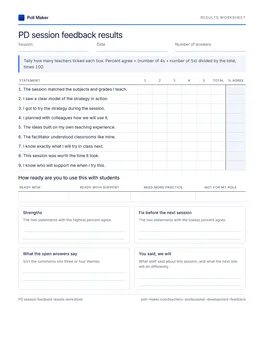First page of the results worksheet PDF
