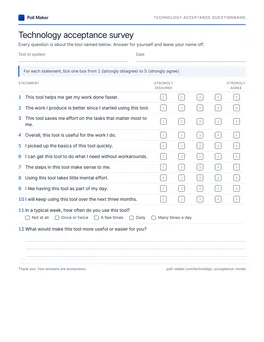 First page of the tam questionnaire PDF