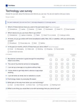 First page of the technology use questionnaire PDF