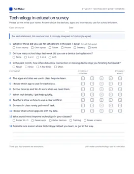 First page of the student technology questionnaire PDF