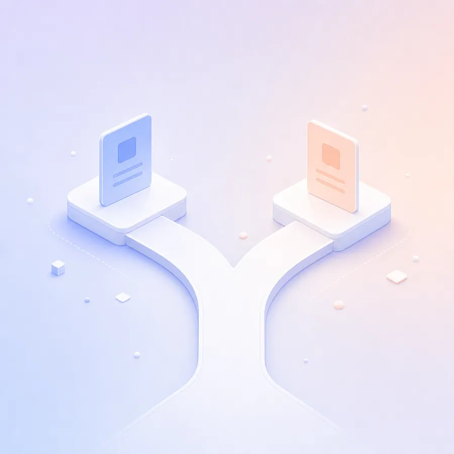 Two matching cards on either side of a fork in a path