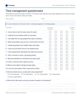 First page of the time management questionnaire PDF