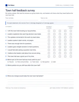 First page of the town hall feedback form PDF