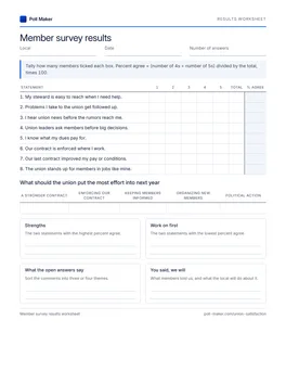 First page of the results worksheet PDF