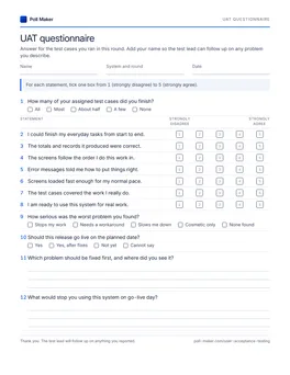 First page of the uat questionnaire PDF