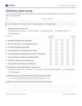 First page of the pet owner questionnaire PDF