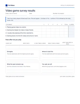 First page of the results worksheet PDF