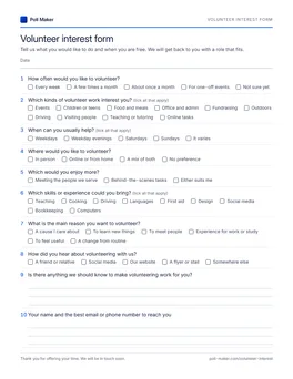 First page of the volunteer interest form PDF
